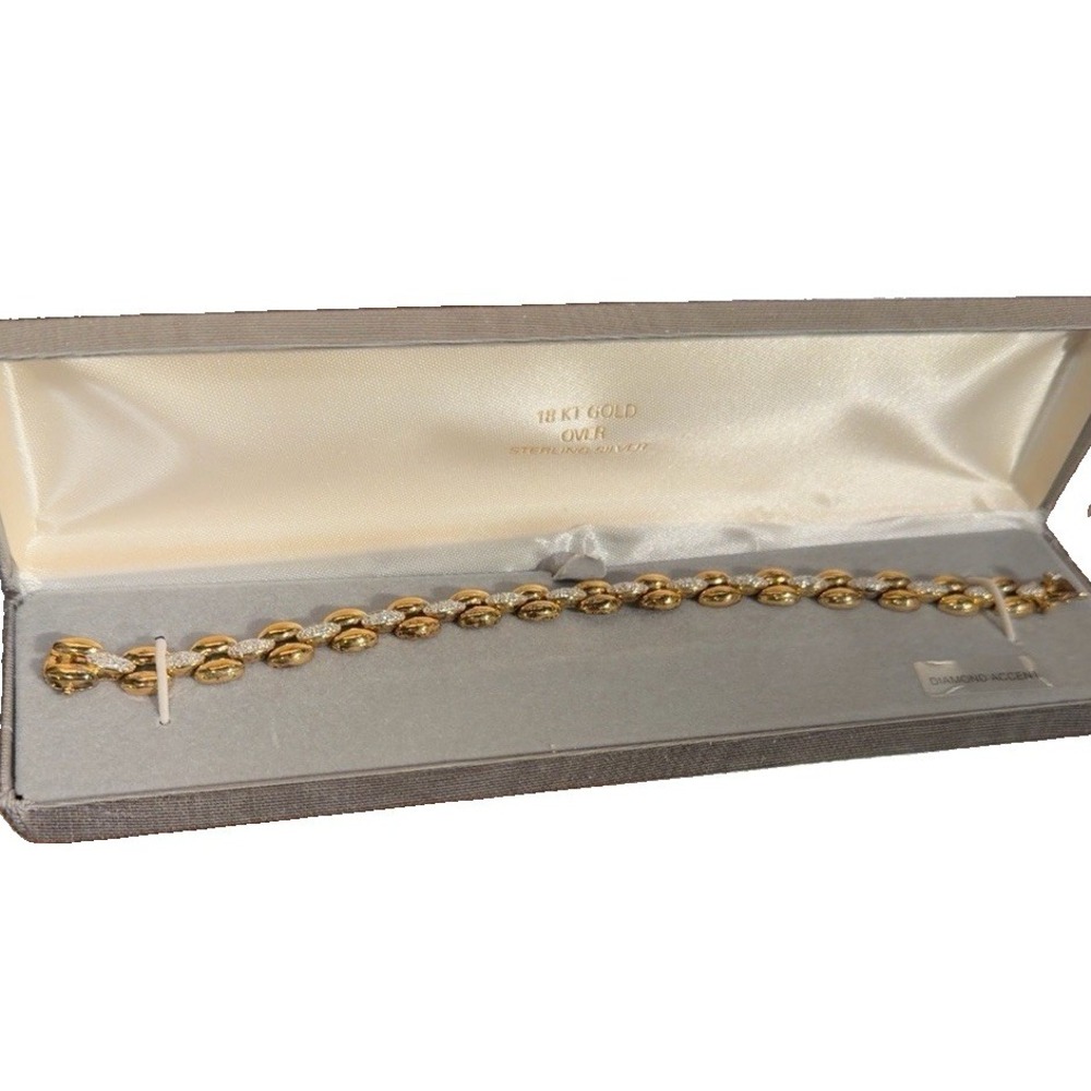 Vintage 18K Gold Over Sterling Silver Diamond Accent Gemstone Bracelet Boxed